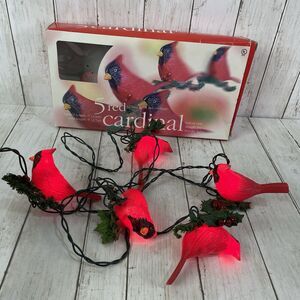 Vtg Red Cardinal Christmas Blow Mold Holiday Lights Indoor String Of 5 In Box
